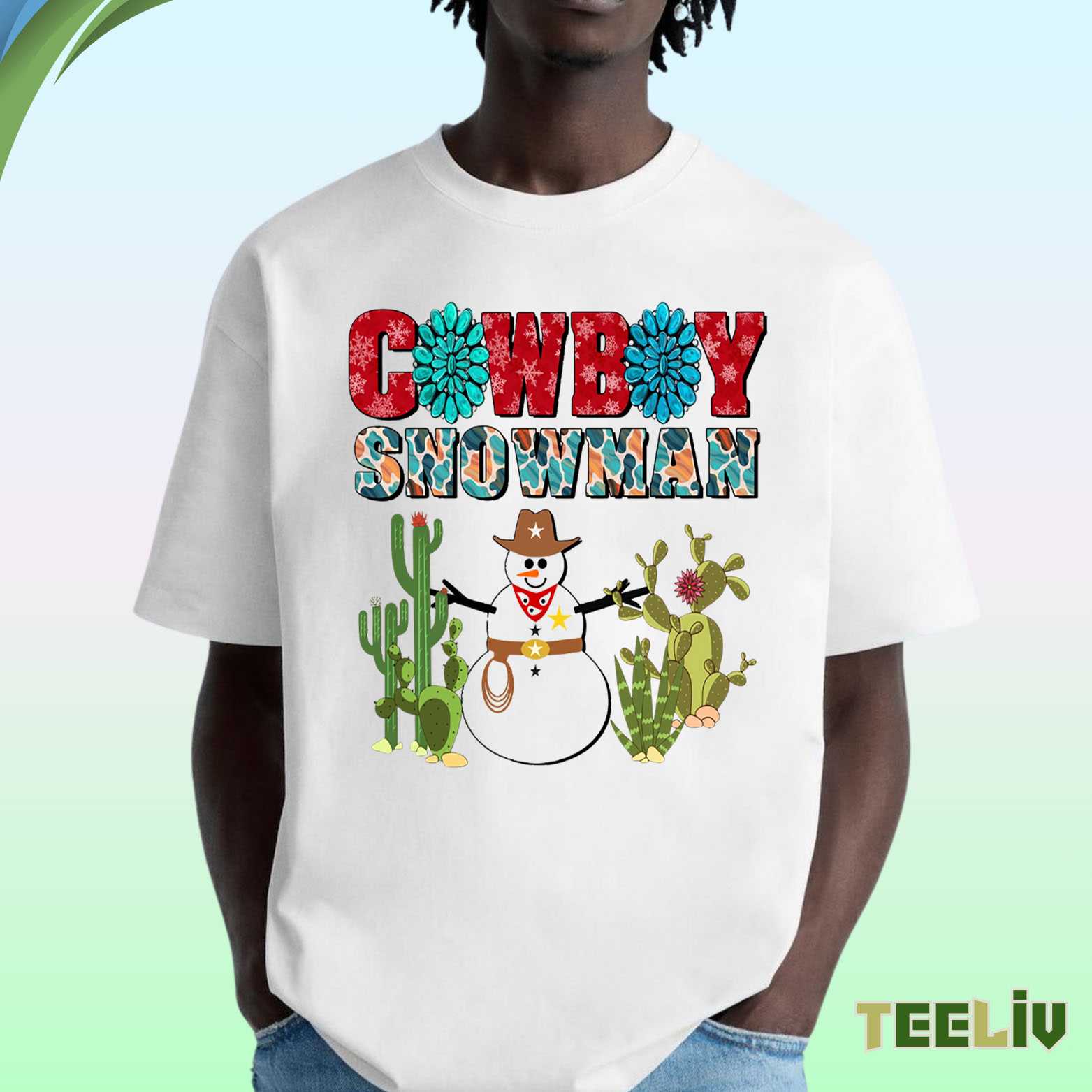 Cowboy Snowman T Shirt - Western Holiday Style