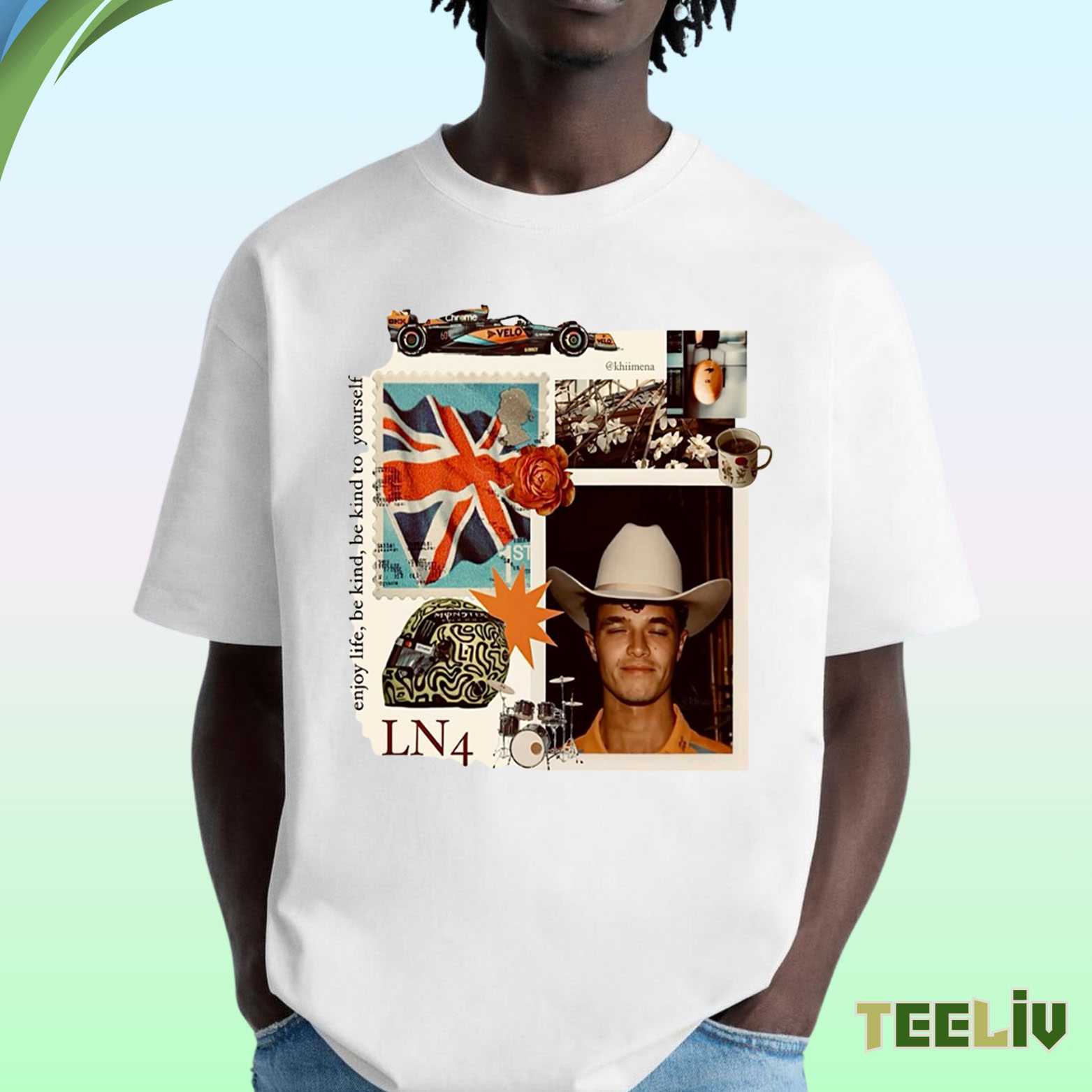 Lando Norris F1 T Shirt - Vintage Collage Style