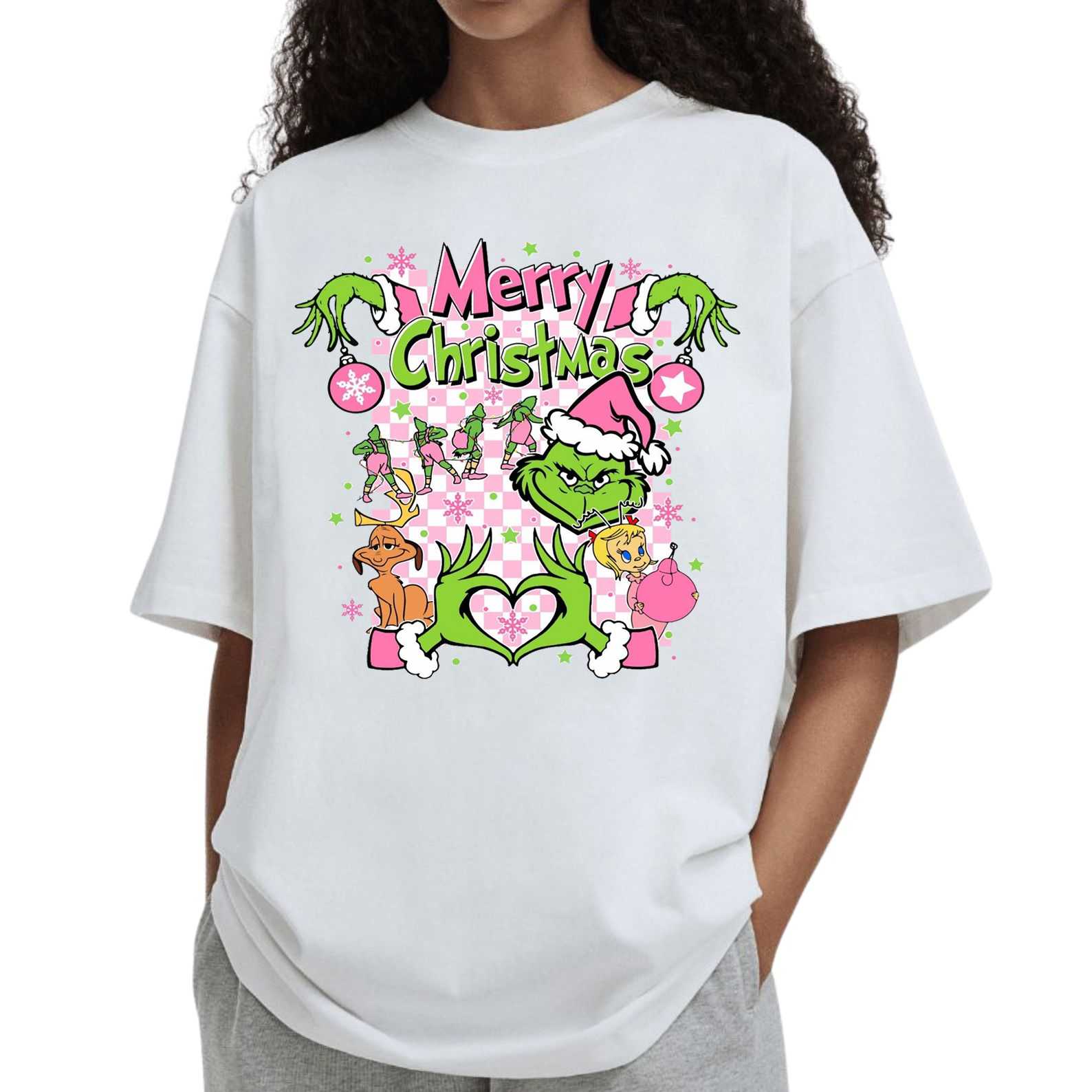 Grinch Heart Hands - Pink & Green Merry Christmas Tee