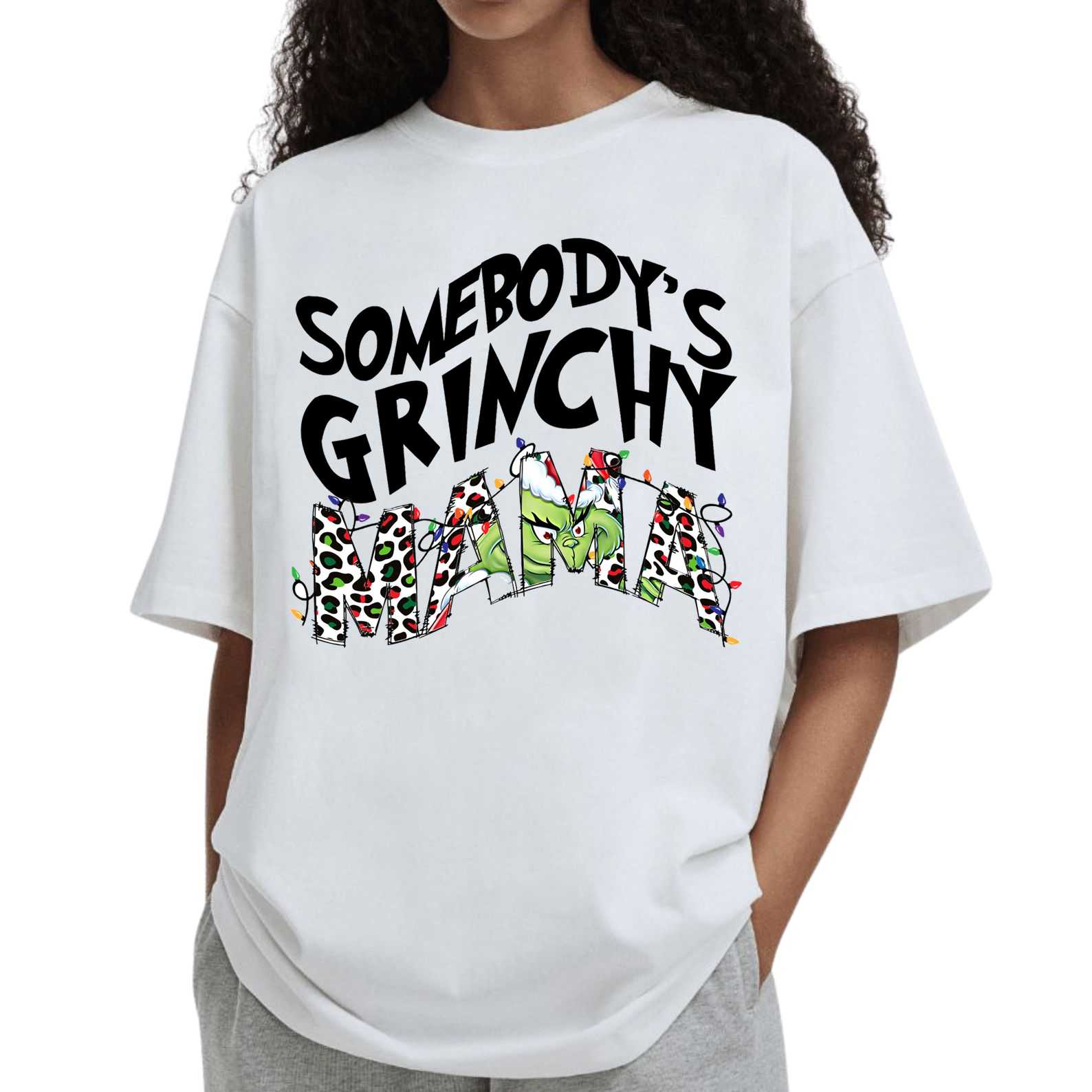 Grinchy Mama Leopard - Christmas Lights T Shirt