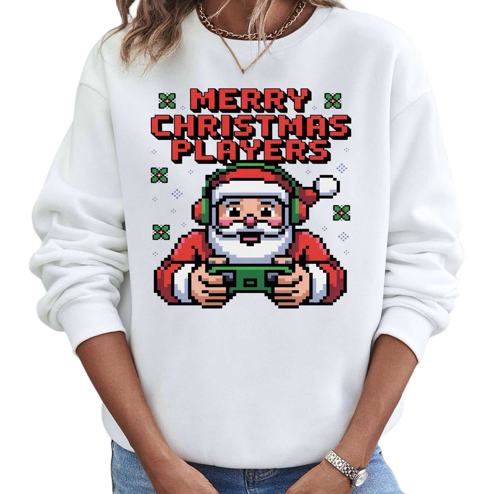 Merry Christmas Players Sweatshirt - Pixel Gamer Santa Shirt