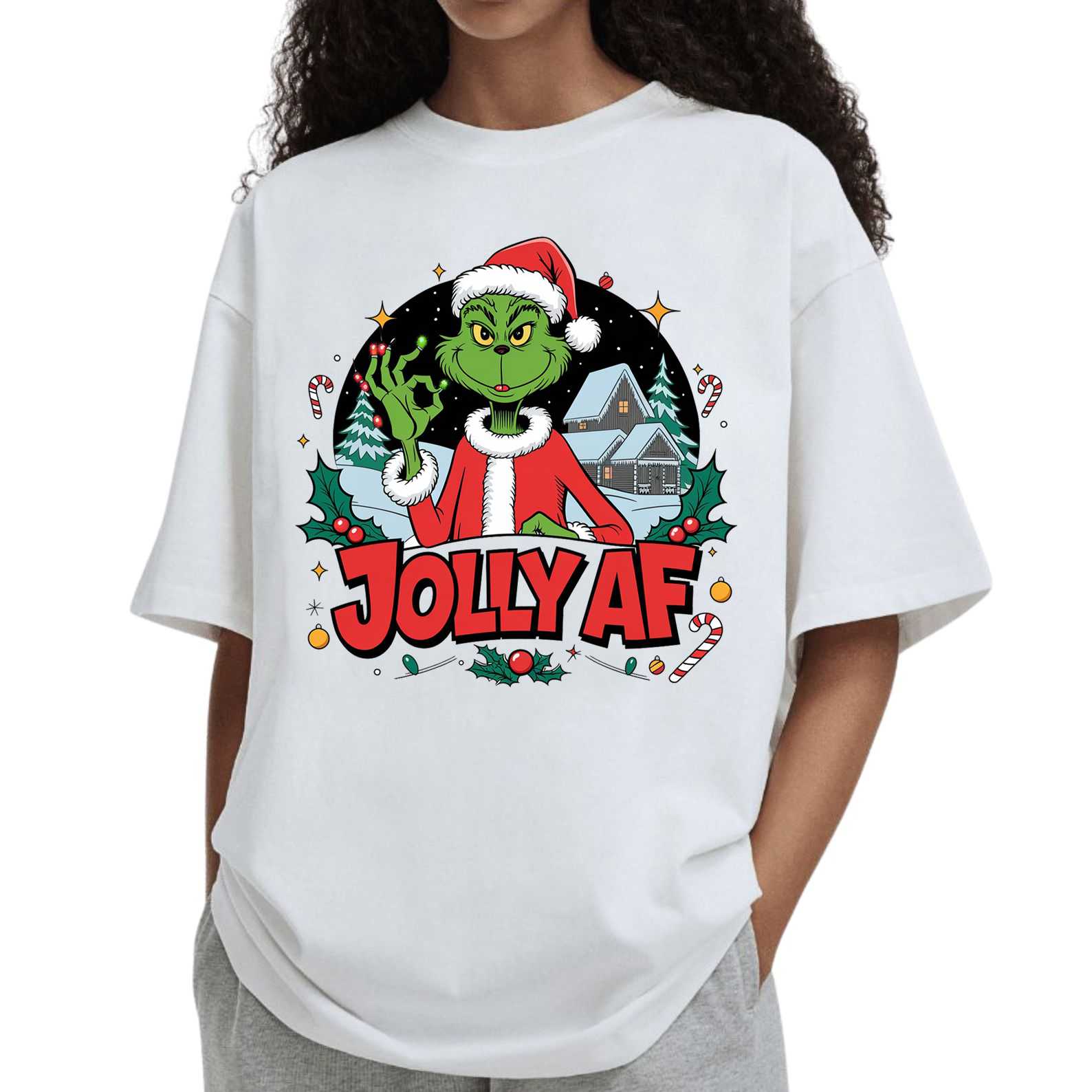 Jolly Af Christmas Tee - Grinch Sarcastic Joy