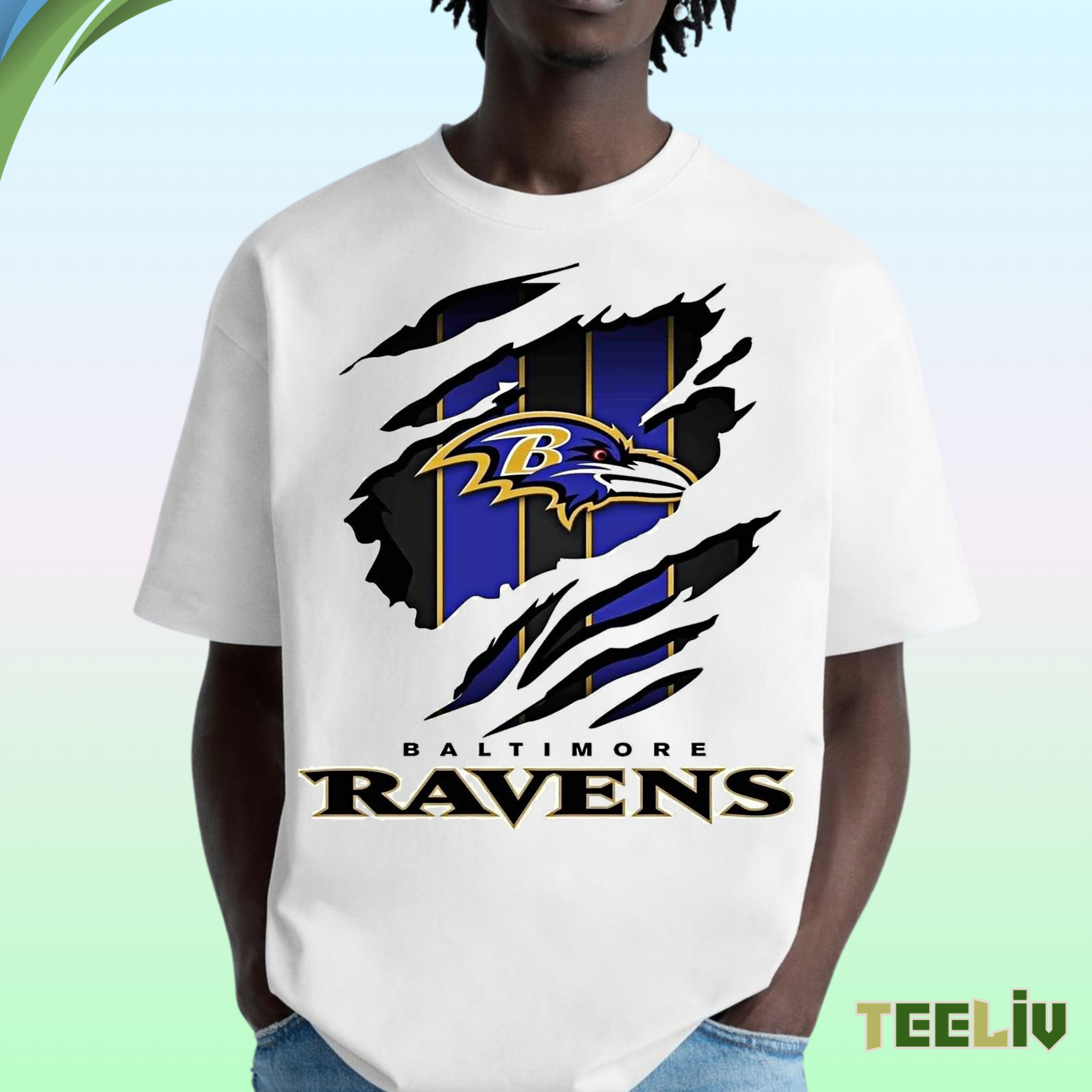 Ripped Baltimore Ravens T Shirt – Bold Football Fan Tee With Claw Mark Design