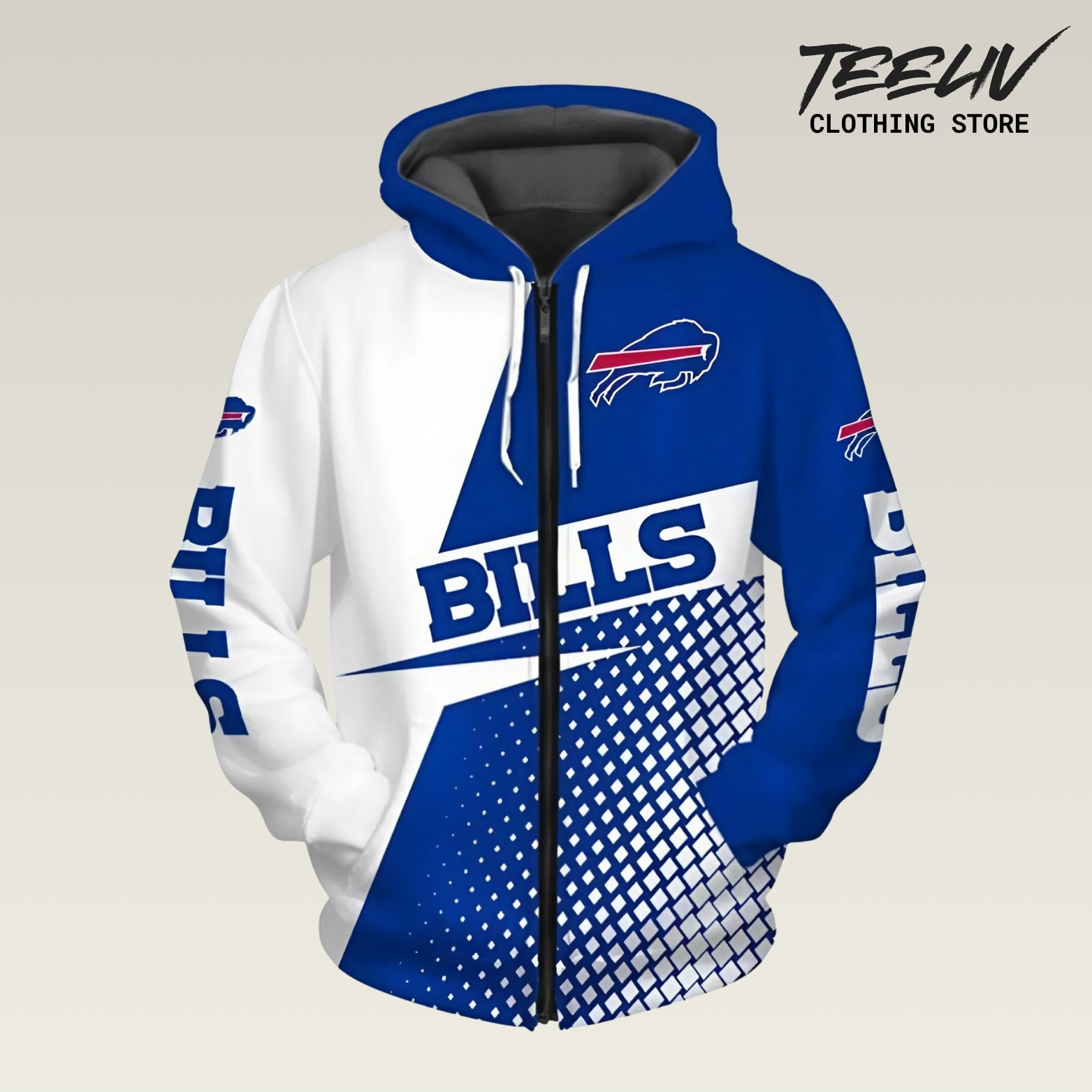 Buffalo Bills Two Tone Dynamic 3d Printed Full Zip Hoodie