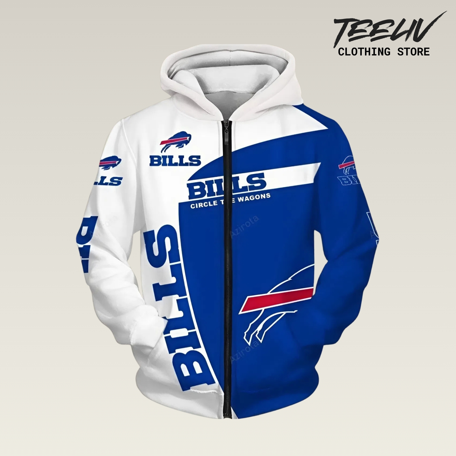 Buffalo Bills Iconic Split Legacy 3d Printed Full Zip Hoodie
