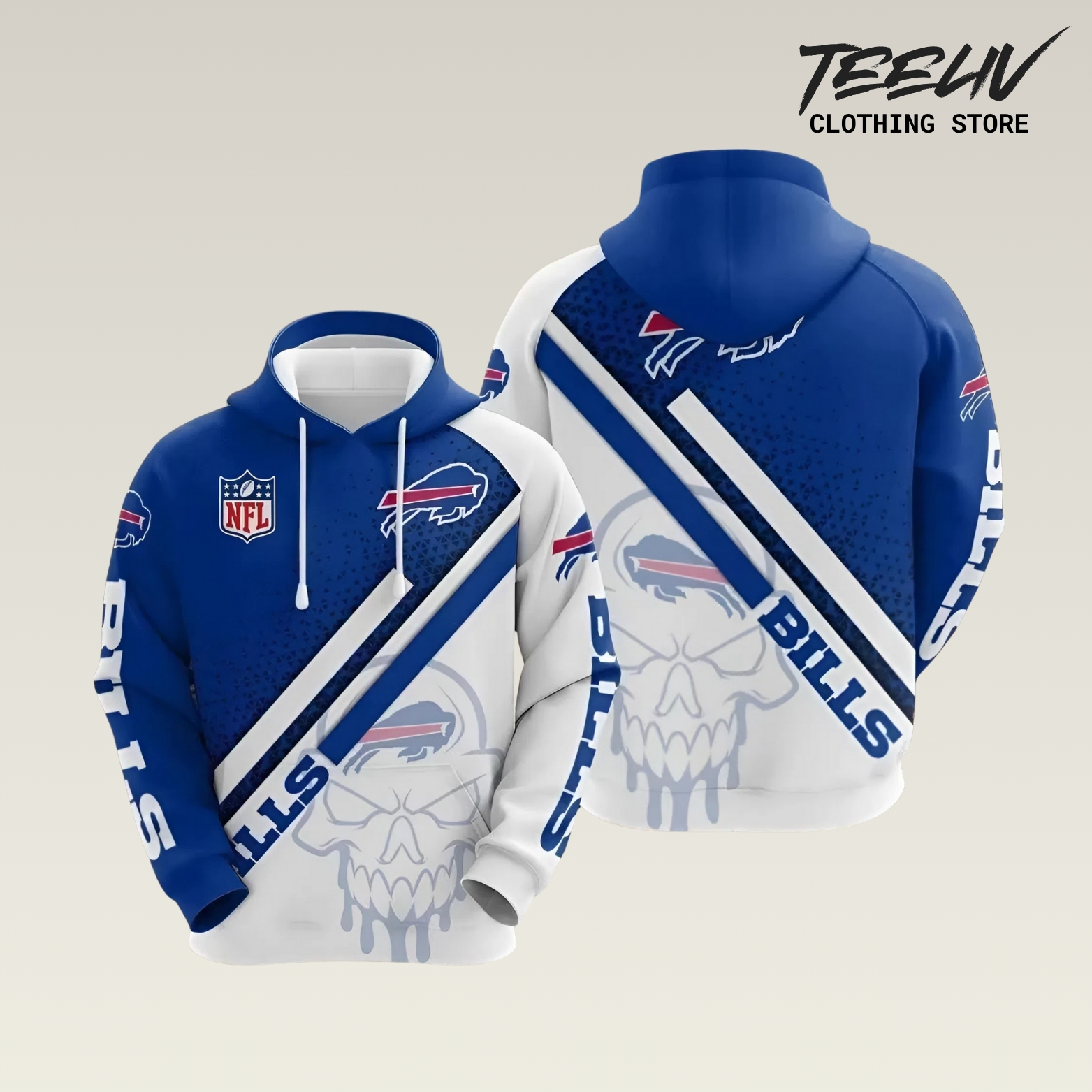 Buffalo Bills Skull Stripe Fusion 3d Printed Hoodie