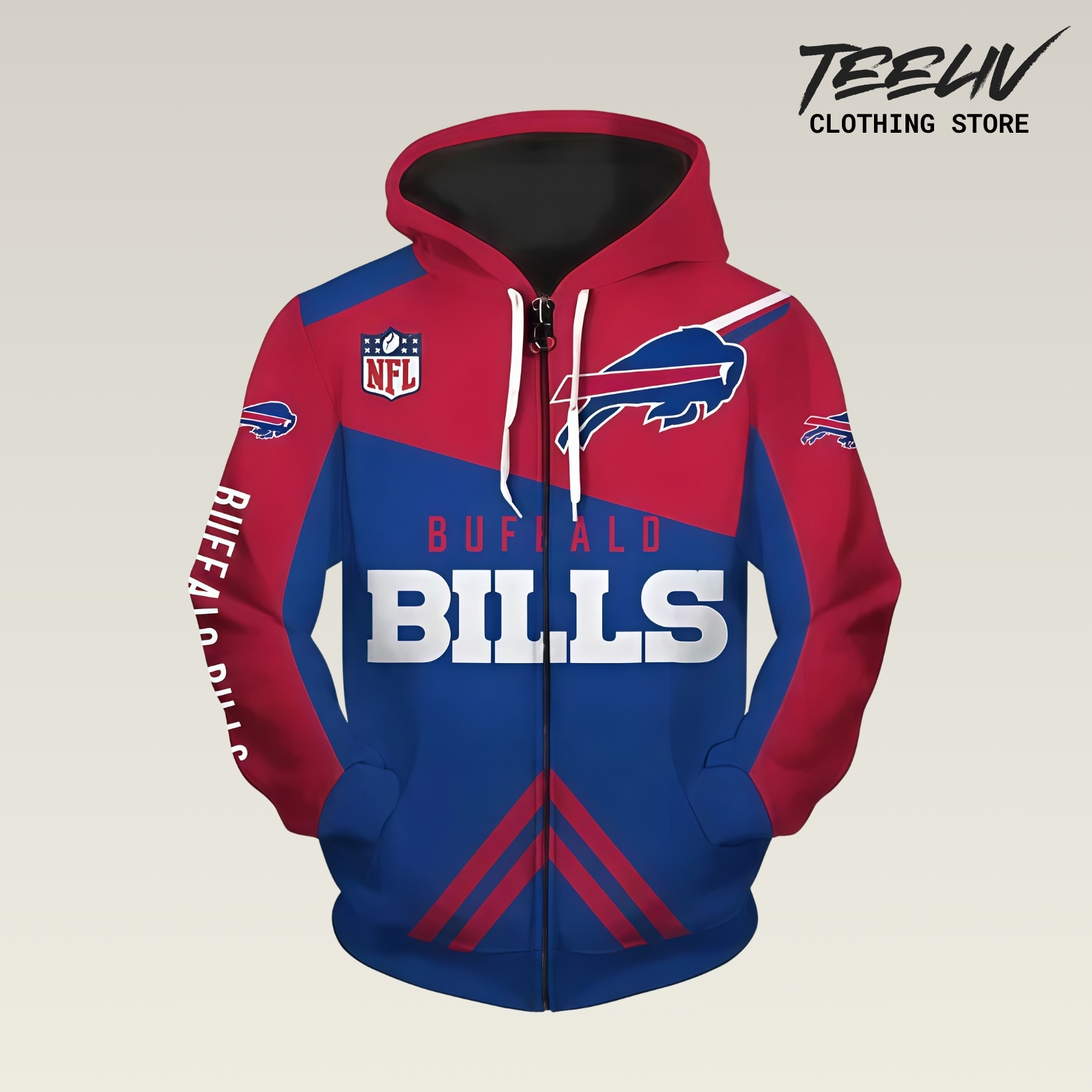 Buffalo Bills Power Block Fusion 3d Printed Full Zip Hoodie